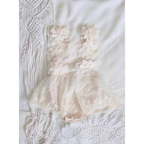 Boho Linen Romper | Daisy Lace Bubble Romper | Neutral | Natural Cotton | Retro | Photoshoot | Birthday Gift | Baby Shower | Cake Smash