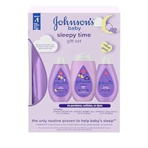 Johnson's Baby Sleepy Time Bedtime Gift Set with Relaxing NaturalCalm Aromas, Bedtime Baby Bath Shampoo, Wash & Lotion, Baby Bedtime Essentials, Hypoallergenic & Paraben-Free, 3 Items