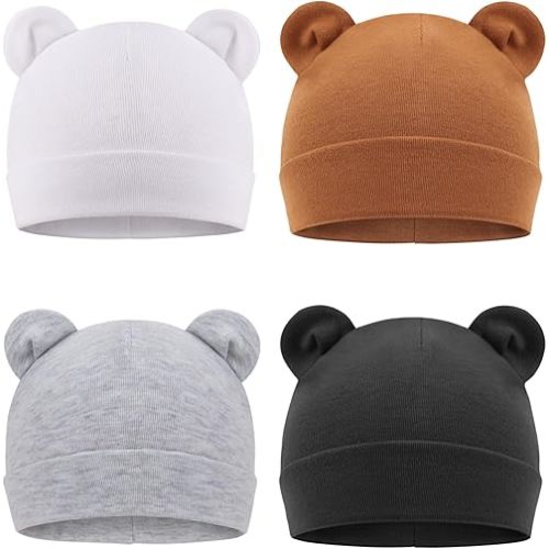 DRESHOW BQUBO 4 Pieces Baby Beanie Newborn Toddler Soft Cute Knit Hat Hospital Hats for Baby Boys Infant Cap Beanies