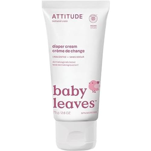 ATTITUDE Diaper Cream for Baby, EWG Verified, Dermatologically Tested, Formulated with Zinc Oxide, Vegan, Unscented, 75 grams