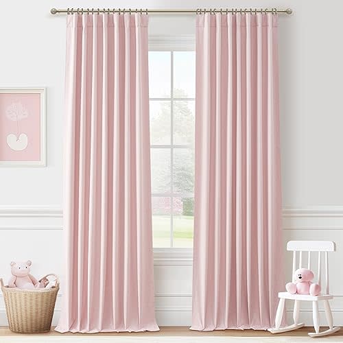 Pink Thick Linen Thermal Blackout Curtains 96 Inch Long for Winter Insulated, Pleated Elegant Living Room Curtain 2 Panels Set Privacy Decor Window Drapes 8 FT Length 2 Burg (Hooks Rings & Rod Pocket)