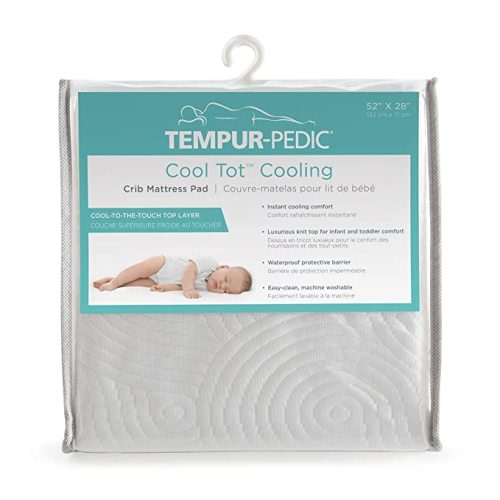 Tempur-Pedic Cool Tot Cooling Waterproof Fitted Toddler Mattress & Baby Crib Mattress Pad Cover Topper, Waterproof Crib Mattress Protector, Machine Washable and Dryer Friendly - 52” x 28” - White
