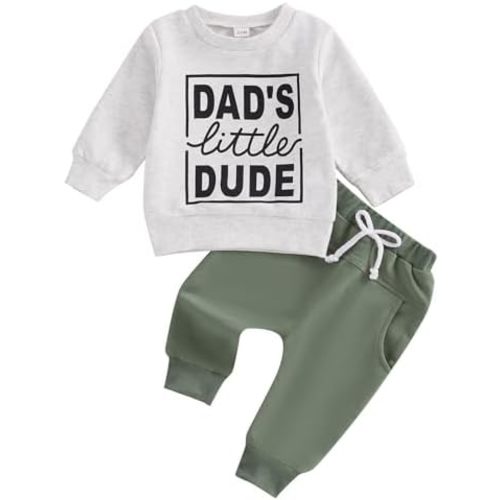 Kupretty Toddler Baby Boy Fall Winter Clothes Letter Graphic Long Sleeve Sweatshirt Pullover Tops + Joggers Pants Outfit Set