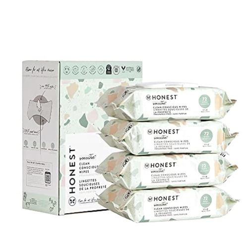 The Honest Company Clean Conscious Wipes | 99% Water, Compostable, Plant-Based, Baby Wipes | Hypoallergenic, EWG Verified | Geo Mood, 288 Count - 72 Count (Pack of 4)