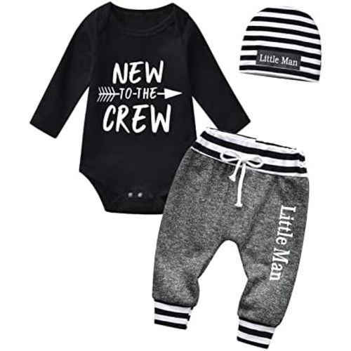 Kulcerry Infant Baby Boy Clothes Long Sleeve Romper + Pants + Hat 3PCS Outfits Set