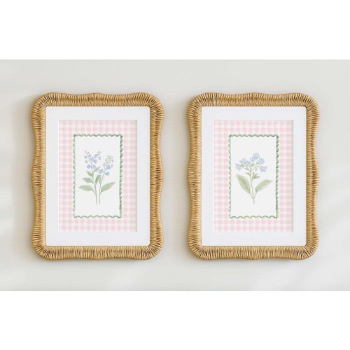 Pink Floral Gingham Nursery Art Prints: Coquette Girl Room Decor (Set of 2)