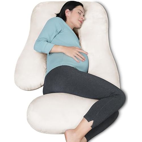 MOON PARK Pregnancy Pillows for Sleeping - U Shaped Full Body Maternity Pillow with Removable Cover - Support for Back, Legs, Belly, HIPS - 57 Inch Pregnancy Pillow for Women - Ivory