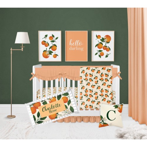 Baby Girl Crib Bedding Set, Orange Blossom Baby Bedding, Orange Crib Bedding, Floral Bedding, Clementine Nursery Bedding, Crib Sheets Girl
