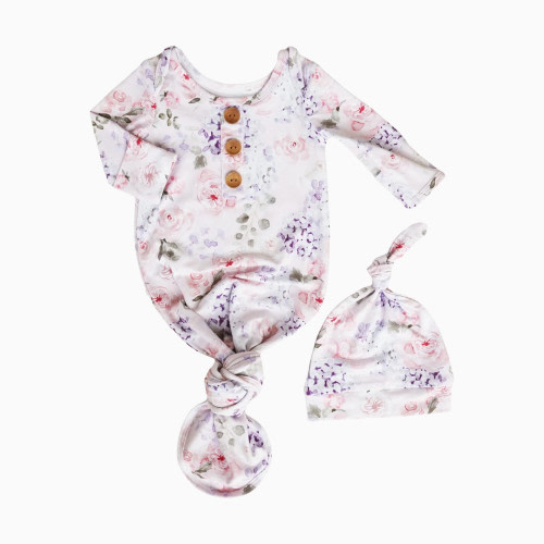 Caden Lane Newborn Baby Knot Gown & Hat Set - Henlee's Hydrangea, Newborn