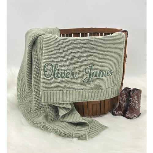 Personalized Knit Baby Blanket, Embroidery Gift for Baby Shower, Stroller Blanket, Monogrammed Newborn Baby Gift, Soft Cotton Knit