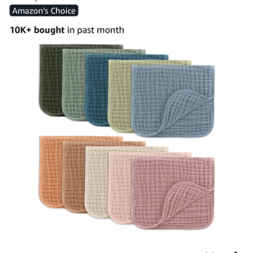 Comfy Cubs Muslin Burp Cloths 20" x 10", Pack of 10 - Large, 6-Layer, Ultra Absorbent 100% Cotton for Baby Drool and Messes - Soft, Safe & Gentle Baby Burp Cloths for Boys & Girls - Multi