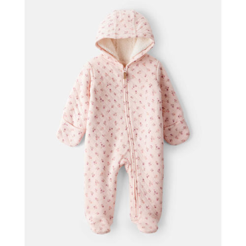 Baby Girl Floral Sherpa-Lined Long-Sleeve Hooded Jumpsuit - Pink | Carter's
