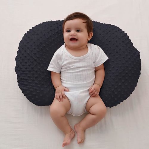 Baby Nursing Pillow and Body Positioner with Premium Slipcover for Breastfeeding for Baby Boys and Girls, Feeding Pillow with Breathable Comfortable Pillowcase (Black)