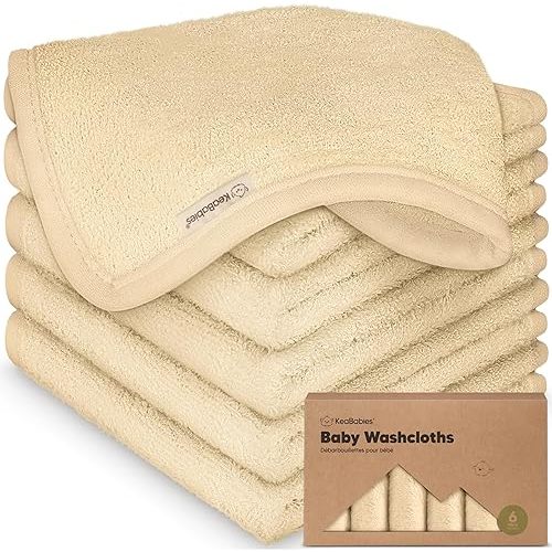 6-Pack Baby Washcloths - Soft Viscose from Bamboo Washcloth, Baby Wash Cloths for Newborn, Kids, Bath Baby Towels, Face Towel, Face Cloths for Washing Face (Khaki)