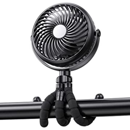 Car Seat Fan - 5000mAh Battery Operated Baby Stroller Fan with Flexible Tripod - 360 Degree Rotatable Portable Clip on Fan for Tent Crib Golf Cart Bike Treadmill (Black)