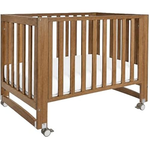 MAMAZING EvoNest 3 in 1 Convertible Baby Crib with Wheels, GREENGUARD Gold Certified, 4 Adjustable Mattress Heights, 100% New Zealand Pine Wood, Portable Mini Cribs for Small Spaces, Walnut Brown