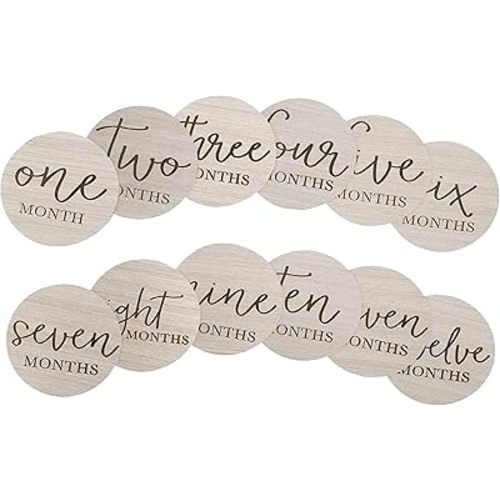 Wooden Milestone Photo Cards - Double-Sided Baby Announcement Discs, Ideal Photo Prop for Monthly Pregnancy Journey and Baby Milestones, 1-12 Months, Gray Wood