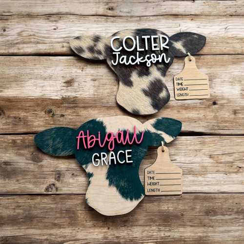 Cow birth stats sign for newborn, wood birth name sign for hospital, baby name announcement sign, western cowboy cowgirl birth stat sign