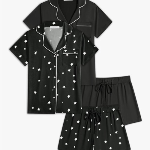 Ekouaer 2 Pack Womens Pajamas Set Button Down Summer Sleepwear Short Sleeve Comfy Pjs Loungewear Set