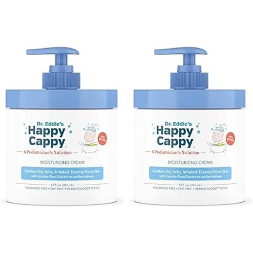 Happy Cappy Dr. Eddie's Moisturizing Cream - Baby Eczema Cream, Eczema Lotion for Kids, Pediatrician-Formulated, Gentle, Paraben Free, Hypoallergenic, Soothes Dry Skin - 12 Fl Oz (Pack of 2)