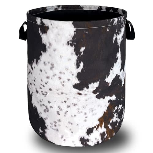 Retro Brown Cows Texture Laundry Basket Foldable Funny Laundry Hamper Oxford Cloth Animal Tote Bag Clothes Storage Bucket Toy Organizer 18.9" x 16.5" For Bathroom/Laundry Storage/Bedroom