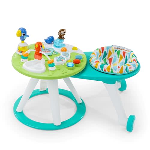 Bright Starts Around We Go 2-in-1 Baby Walker, Discovery Activity Center and Table, Tropic Cool, Ages 6 Months+