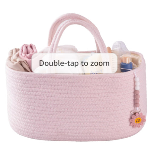 Baby Diaper Caddy Organizer for Girl Boy Rope Nursery Storage Bin Basket Portable Holder Tote Bag for Changing Table Car Travel Baby Shower Gifts Newborn Essentials Registry Must Have Items Pink