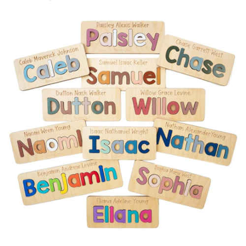 Personalized Wooden Name Puzzle for Kids, Handmade in USA by Bloom Owl, Upper and Lowercase, Custom Baby Gifts for Boys and Girls, Easter or First Birthday, Montessori Toys for Toddlers 1-3