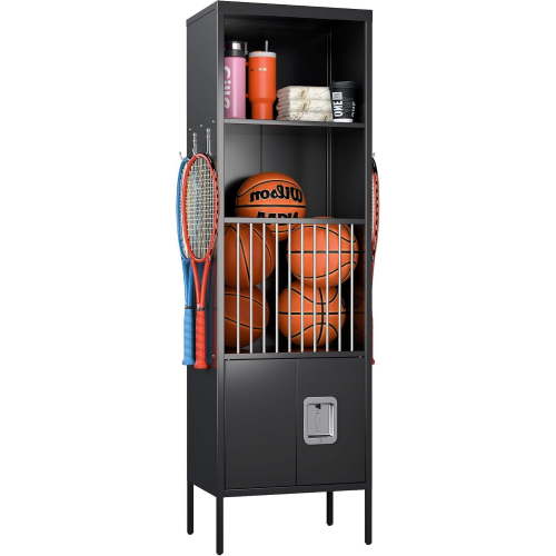 METAN Metal Ball Lockers for Home,School,Steel Balls Storage Cabinet with Legs and Lockable Door,Bedroom Storage Organization,Black,Assembly Required