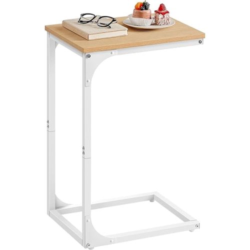 VASAGLE C-Shaped End Table, Small Side Table for Couch, Sofa Table with Metal Frame for Living Room, Bedroom, Bedside, Almond Yellow and Cloud White