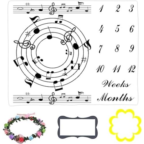 Music Themed Baby Milestone Blanket Pentagram Baby Month Blanket 48x40 Inch Newborn Mom Gift Record Baby Growth Props BTLSLY1044