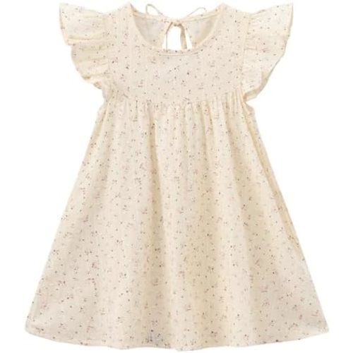 Toddler Girls Ruffle Sleeve Cotton Linen Dress Sleeveless Baby Girl Back Tie Dress Kid Casual Sundress