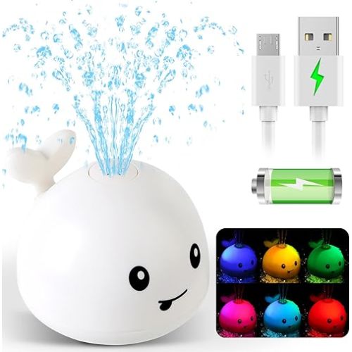 2024 Upgraded Baby Bath Toys, Rechargeable Light Up Bath Toys for Kids 1-3 Babies 6-12 12-18 Months, Whale Sprinkler Spray Water Pool Bathtub Toys Toddlers Infant 1 2 3 4 5, Baby Shower Newborn Gifts