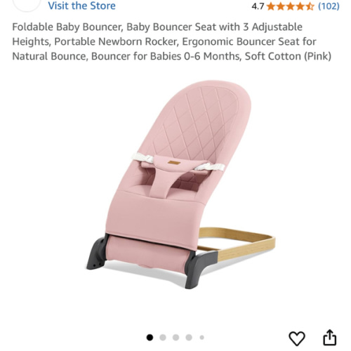 Foldable Baby Bouncer, Baby Bouncer Seat with 3 Adjustable Heights, Portable Newborn Rocker, Ergonomic Bouncer Seat for Natural Bounce, Bouncer for Babies 0-6 Months, Soft Cotton (Pink)
