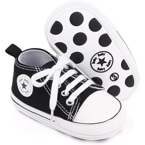 Unisex Baby Soft Sole Sneakers, Canvas Denim High Top, Newborn Infant First Walkers