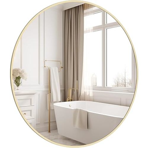 HOMECOOKIN Round Wall Mirror 28" Gold Circle Mirror for Bathroom with Metal Framed, Round Gold Mirror for Wall Decor, Vanity, Entryway Living Room