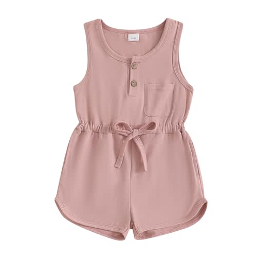 woshilaocai Toddler Baby Girl Jumpsuit Romper Sleeveless Drawstring One Piece Romper with Pockets Spring Summer Clothes