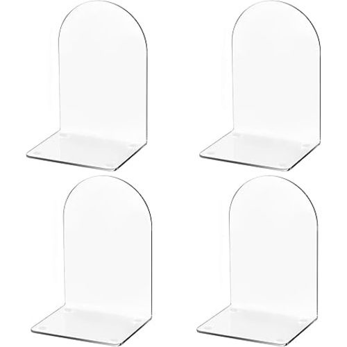 Lulonpon 4 Pieces Book Ends, Bookends, Books End for Shelves, Books End for Heavy Books, Clear Bookends, Acrylic Book Ends for School, Library,Desktop Organizer and Book Shelves