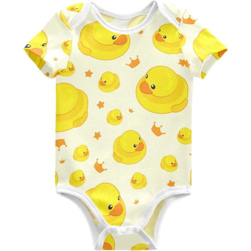 Cute Yellow Rubber Duck Baby Short Sleeve Bodysuits Romper Unisex Infant Outfit Clothes for Boy Girl kids 3M