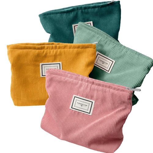 Sanwuta 4 Pack Velvet Makeup Bag Cosmetic Bag for Women Large Capacity Corduroy Pouch Zipper Canvas Travel Toiletry Purse Make up Organizer Case Accessories(Retro Color,Plaid)