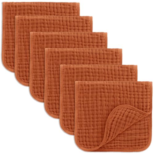 Comfy Cubs Muslin Burp Cloths Set Large 100% Cotton Hand Washcloths for Babies, Baby Essentials 6 Layers Extra Absorbent and Soft Boys & Girls Baby Bibs & Burp Cloths Set (Garnet, 6-Pack, 20" X10")