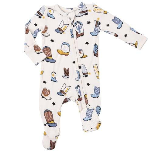 2-Way Zip Footie, Cowboy Boots Blue