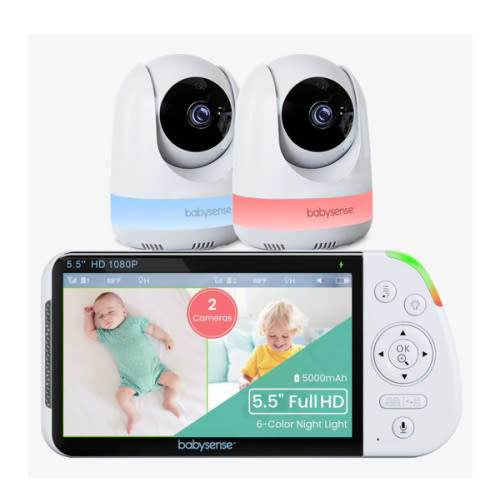 Babysense Max View: Video Baby Monitor with 2 Cameras, Split Screen, Non Wifi, Night Light & Sound Machine