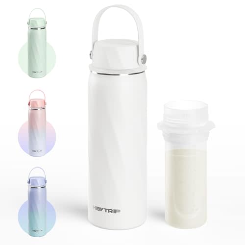 HEYTRIP Vacuum Insulated Breastmilk Cooler Bottle, 20oz Stainless Steel Portable Breastmilk Chiller, Reusable Storage Container Keeps Milk Fresh for 36+ Hours, TSA Approved, Snow White