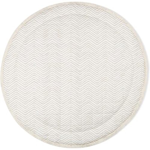 MakeMake Organics Organic Play Mat GOTS Certified Organic Cotton Nursery Floor Rug Washable Reversible Non Toxic Activity Mat Tummy Time Crawling Pad Thick Quilted (Round 48", Herringbone)