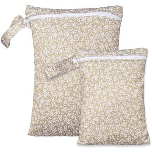 2 Sizes Wet Bags, Waterproof Storage Bag for Baby Diapers and Pump Parts, Reusable Diaper Bag with Zippered Pockets and Handle, Travel Bags, Beach, Pool, Gym Bag for Swimsuits & Wet Clothes, Set of 2