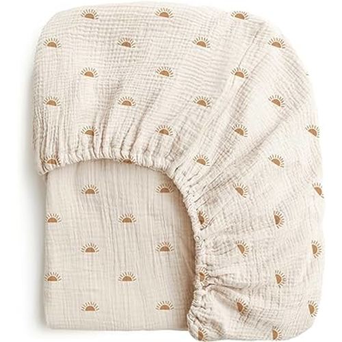 Konssy Muslin Fitted Crib Sheets 100% Cotton Baby Crib Sheets for Standard Crib Mattress (28 X 52 Inches), Soft and Breathable for Boys, Girl (Sun)