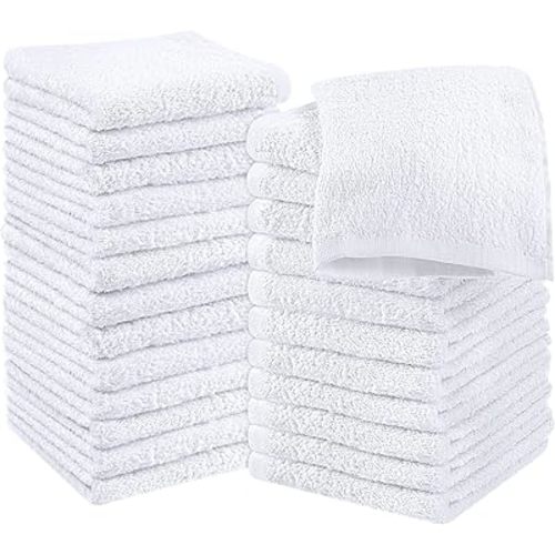 Utopia Towels Cotton Washcloths Set - 100% Ring Spun Cotton, Premium Quality Flannel Face Cloths, Highly Absorbent and Soft Feel Fingertip Towels (24 Pack, White)