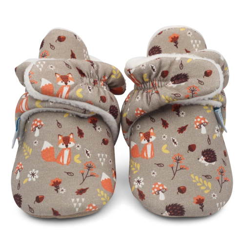 Dotty Fish Soft Cotton Baby Booties - Non-Slip, Warm Fleece Lined - Woodland, 6-12 Months