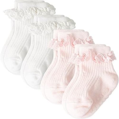 Baby Girl Toddlers Socks with Non-slip Grip Cute Frilly Ruffle Ankle Soft Cotton Newborn Baby Socks for Infant Kids